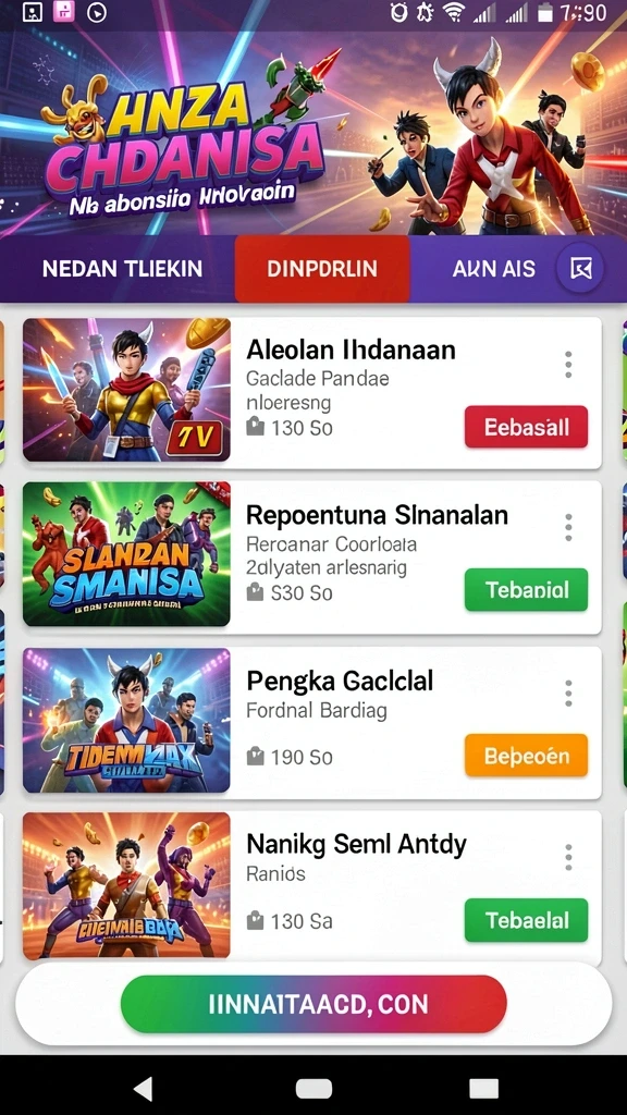Screenshot menunjukkan level yang penuh warna dan rintangan menarik.